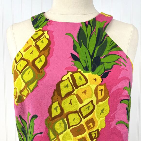 Trina Turk Dress Womens 0 Peony Pink Aptos Pineapple Summer Beach Cruise Swinger - Picture 3 of 10